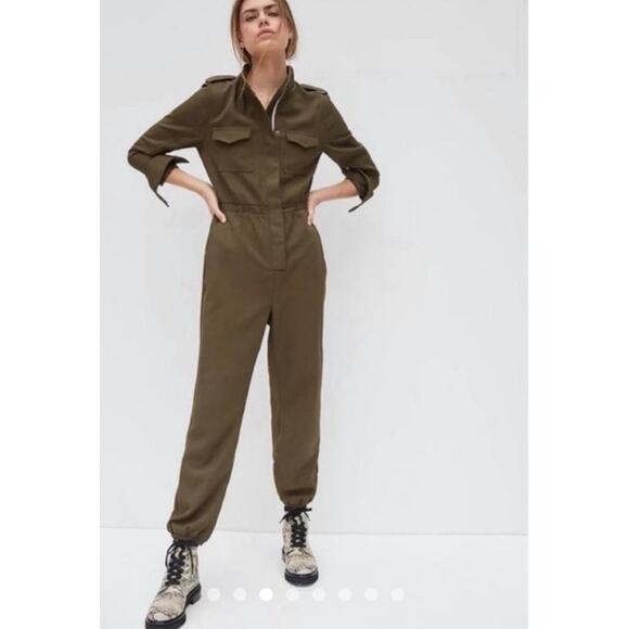 NWT Anthropologie Harlyn jumpsuit size XS army green military flight suit